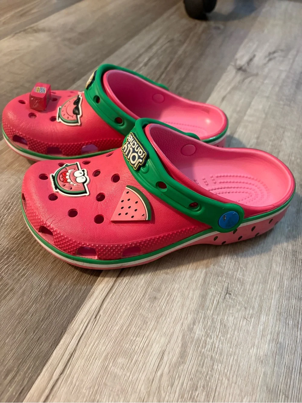 CROCS Kids Watermelon Clogs - Pink with Green Trim